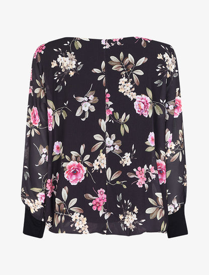 Top imprimé floral à fermeture stylisée - Noir - 2