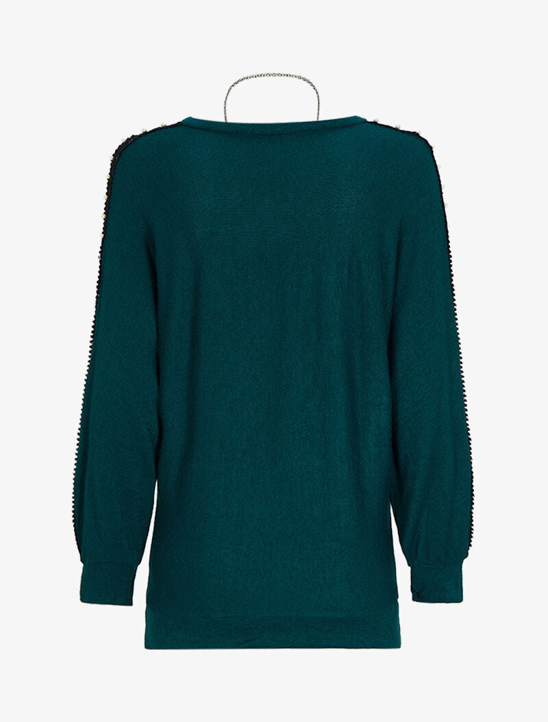 Tunique à empiècements dentelle et perles - Vert - 2