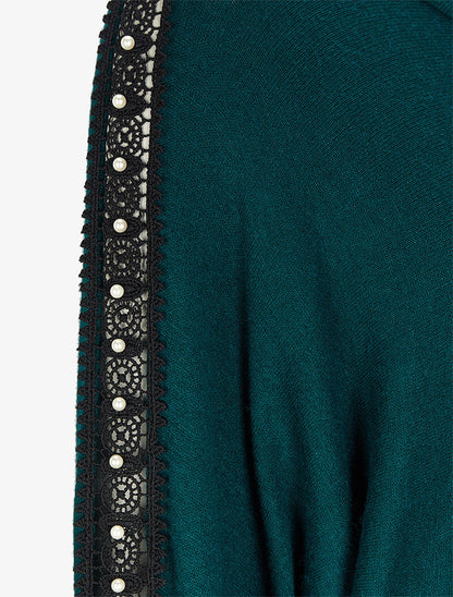 Tunique à empiècements dentelle et perles - Vert - 3