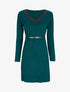 Robe pull à col V satiné - Vert sapin - 1