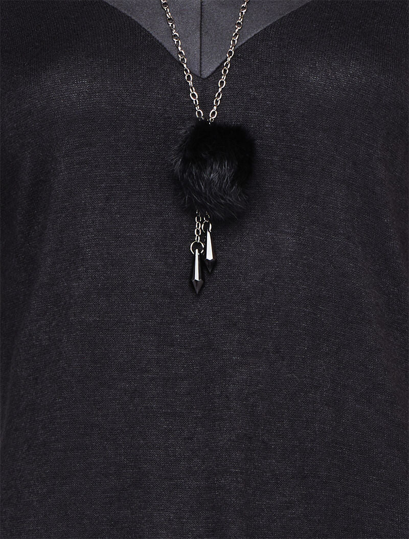 Pull doux à col V soyeux - Noir - 3