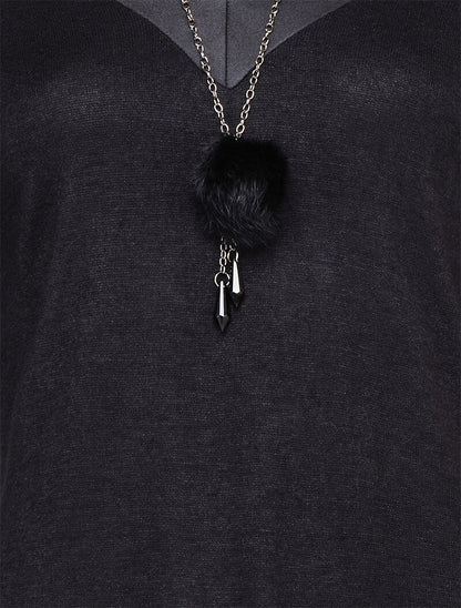 Pull doux à col V soyeux - Noir - 3