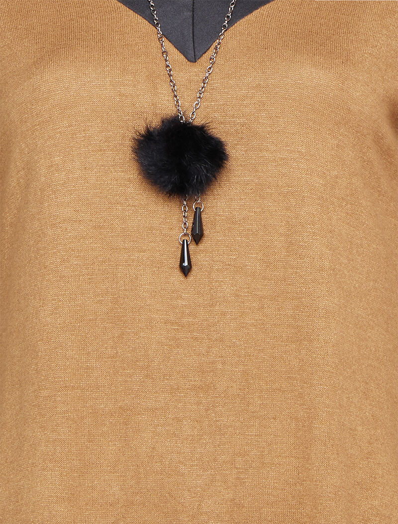 Pull doux à col V soyeux - Camel - 3