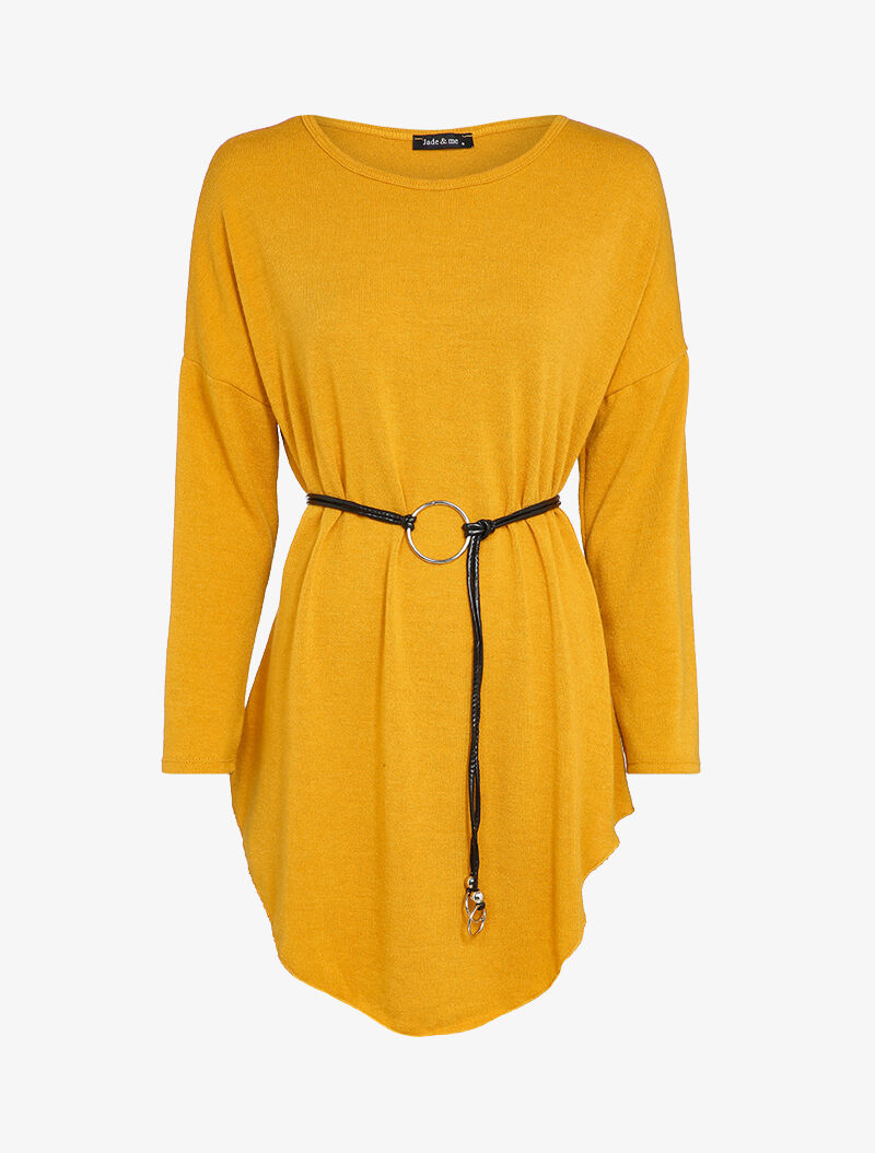 Robe pull oversize à manches dolman - Moutarde - 1