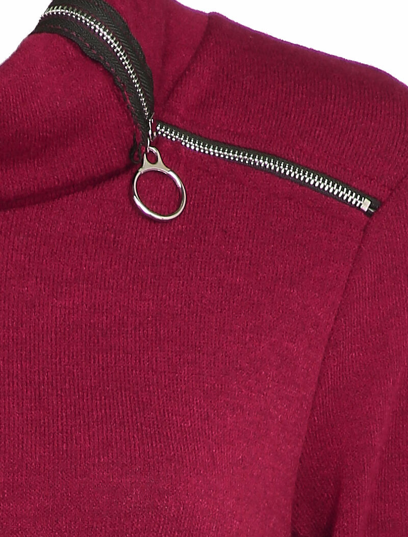 Robe pull oversize à col zippé stylisé - Bordeaux - 3