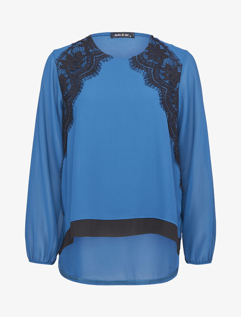 Top en voile oversize à empiècement dentelle - Bleu - 3