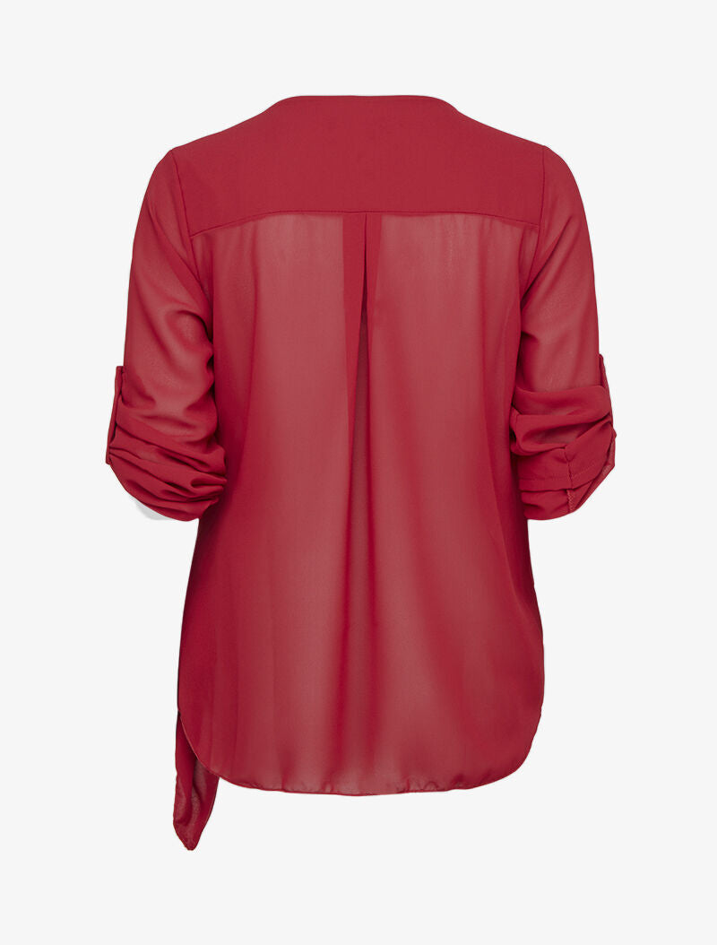 Top cache-coeur en voile à manches rabattables - Rouge - 2