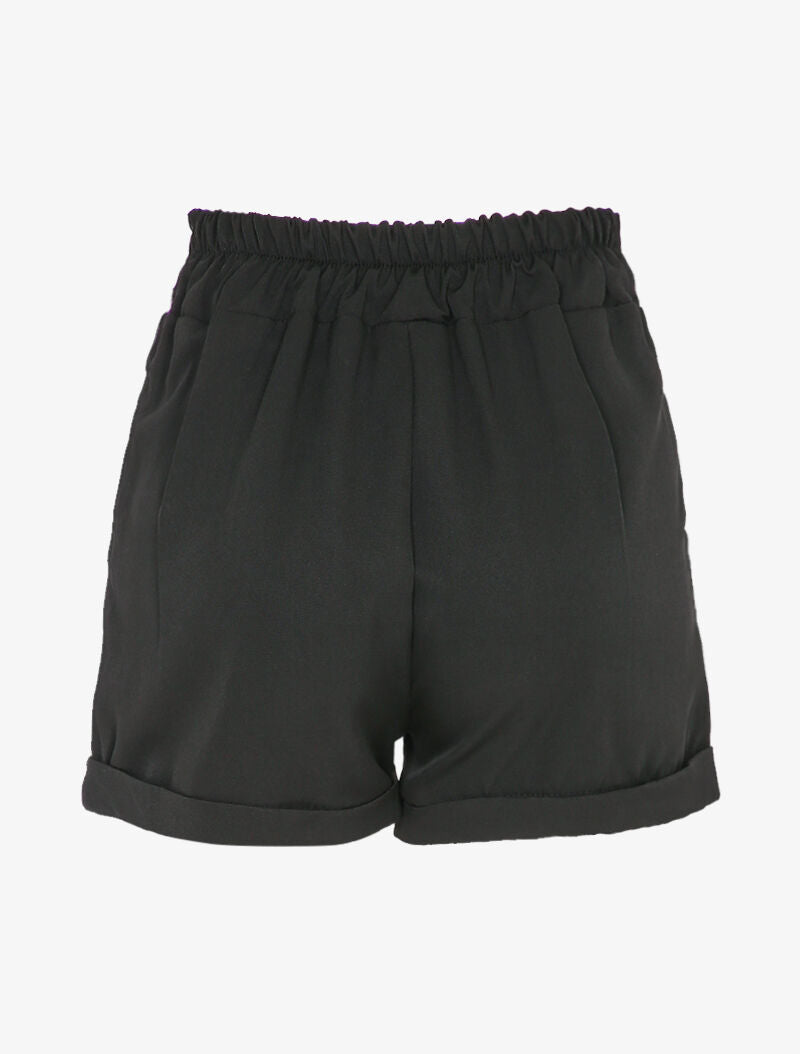 Short taille haute à revers et ceinture à nouer - Noir - 2