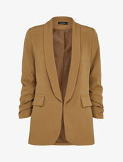 Blazer oversize à manches 3/4 froncées - Camel - 1
