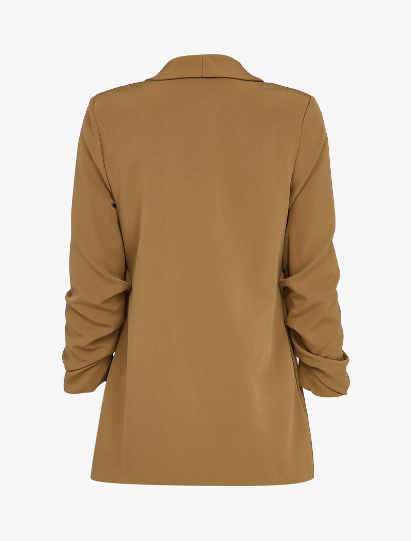 Blazer oversize à manches 3/4 froncées - Camel - 2