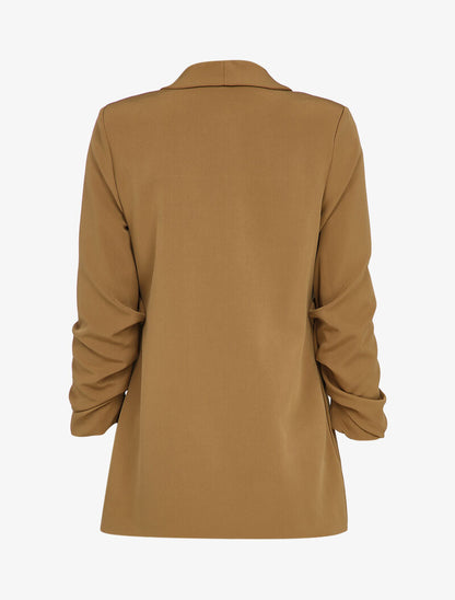 Blazer oversize à manches 3/4 froncées - Camel - 2