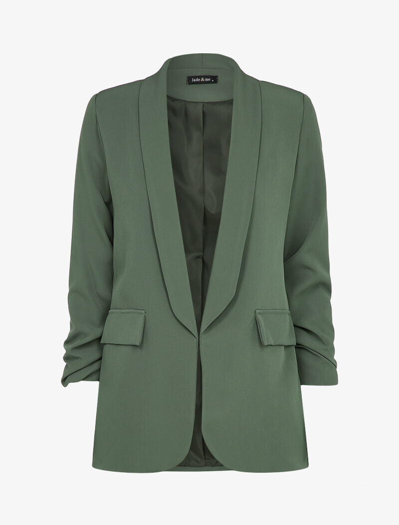 Blazer oversize à manches 3/4 froncées - Kaki - 1