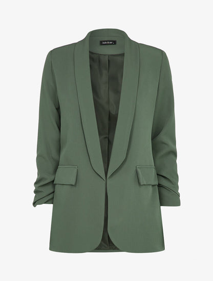 Blazer oversize à manches 3/4 froncées - Kaki - 1