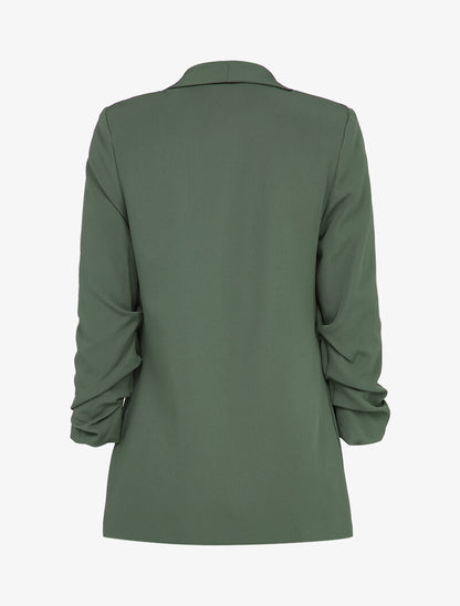 Blazer oversize à manches 3/4 froncées - Kaki - 2