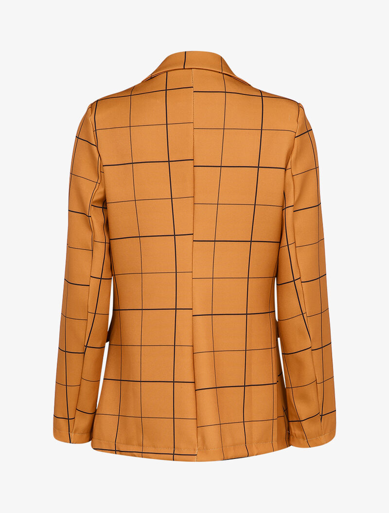 Veste fluide à carreaux à poches décoratives - Camel - 2