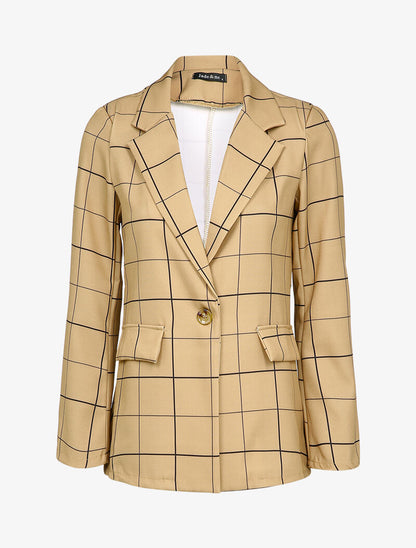 Veste fluide à carreaux à poches décoratives - Beige - 3