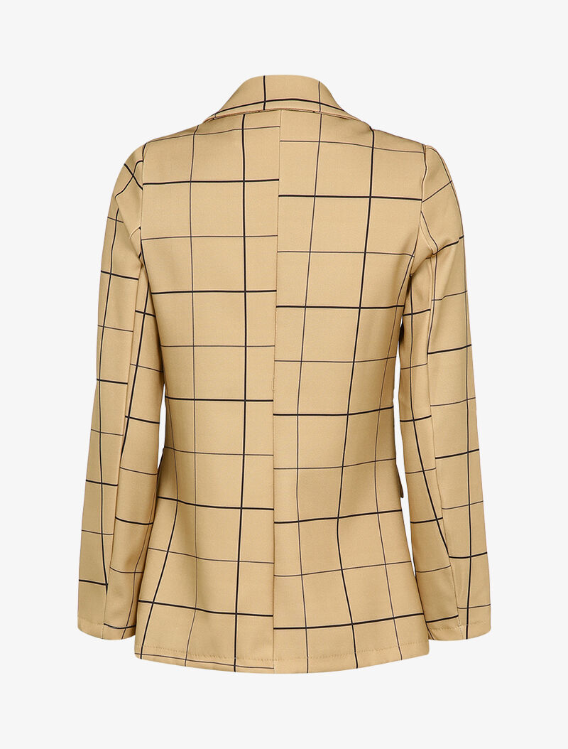Veste fluide à carreaux à poches décoratives - Beige - 2