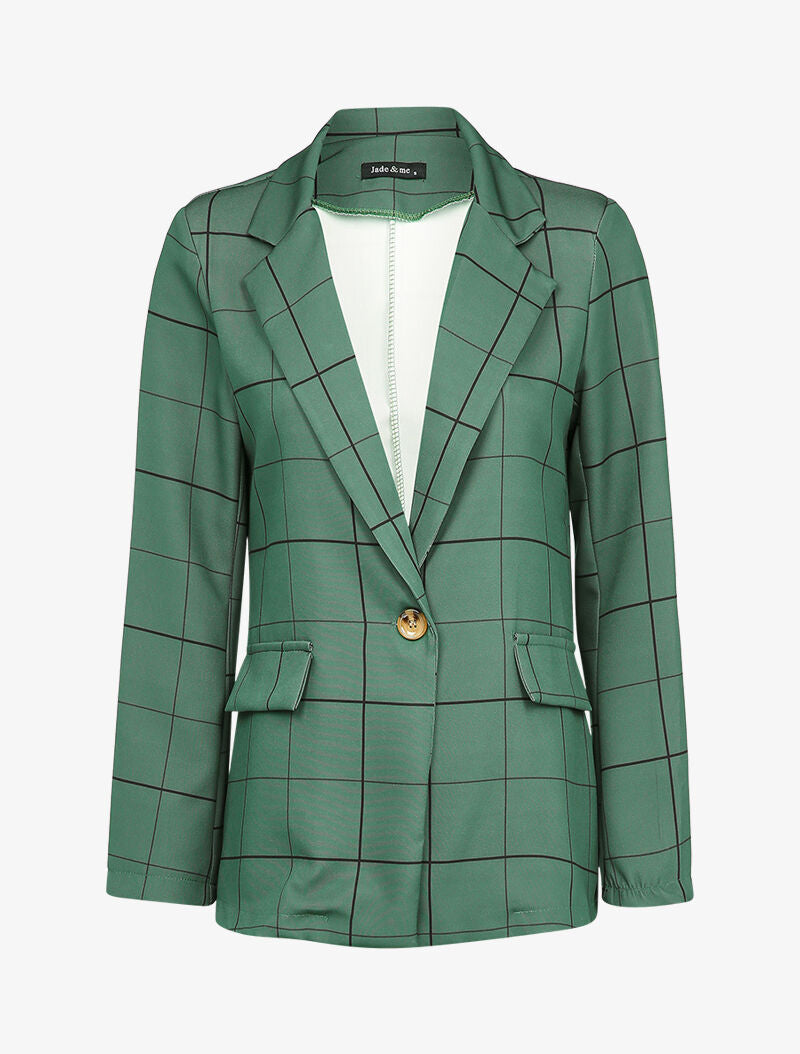 Veste fluide à carreaux à poches décoratives - Olive - 3