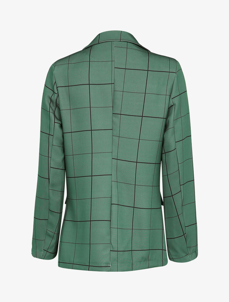 Veste fluide à carreaux à poches décoratives - Olive - 2