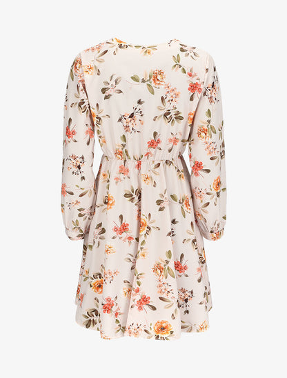 Robe patineuse satinée à imprimé roses sauvages - Écru - 2