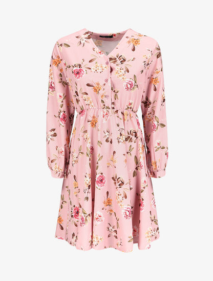 Robe patineuse satinée à imprimé roses sauvages - Rose poudré - 1
