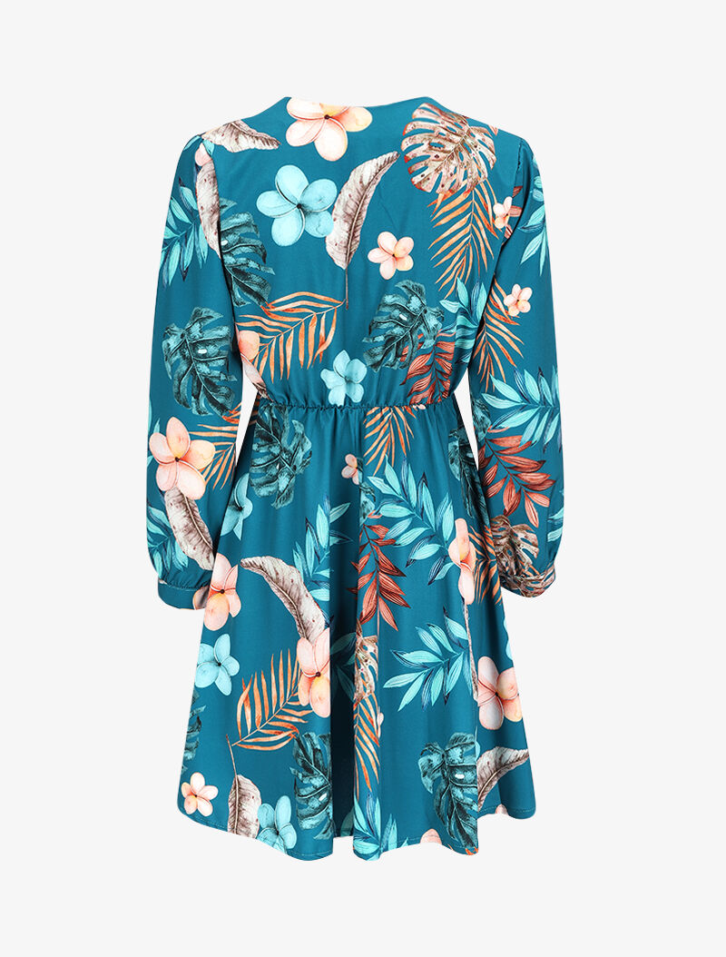 Robe patineuse satinée à imprimé fleurs de Tiaré - Bleu canard - 2