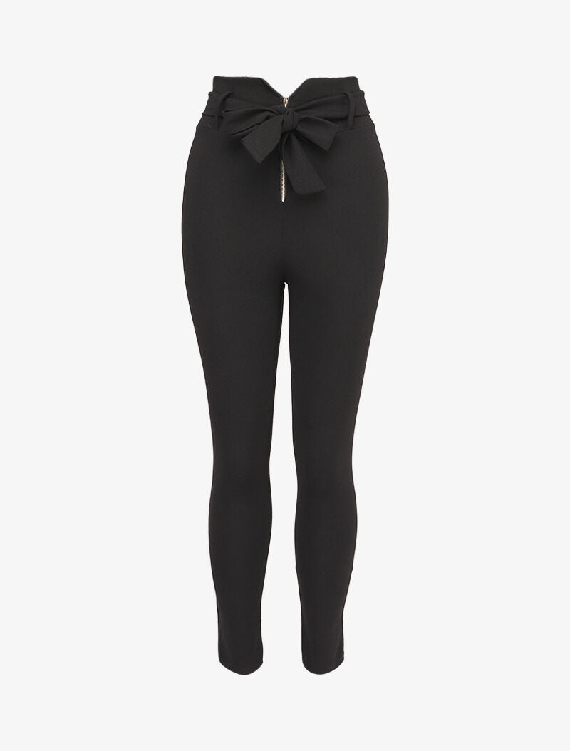 Pantalon taille haute à fermeture à zip stylisé - Noir - 4