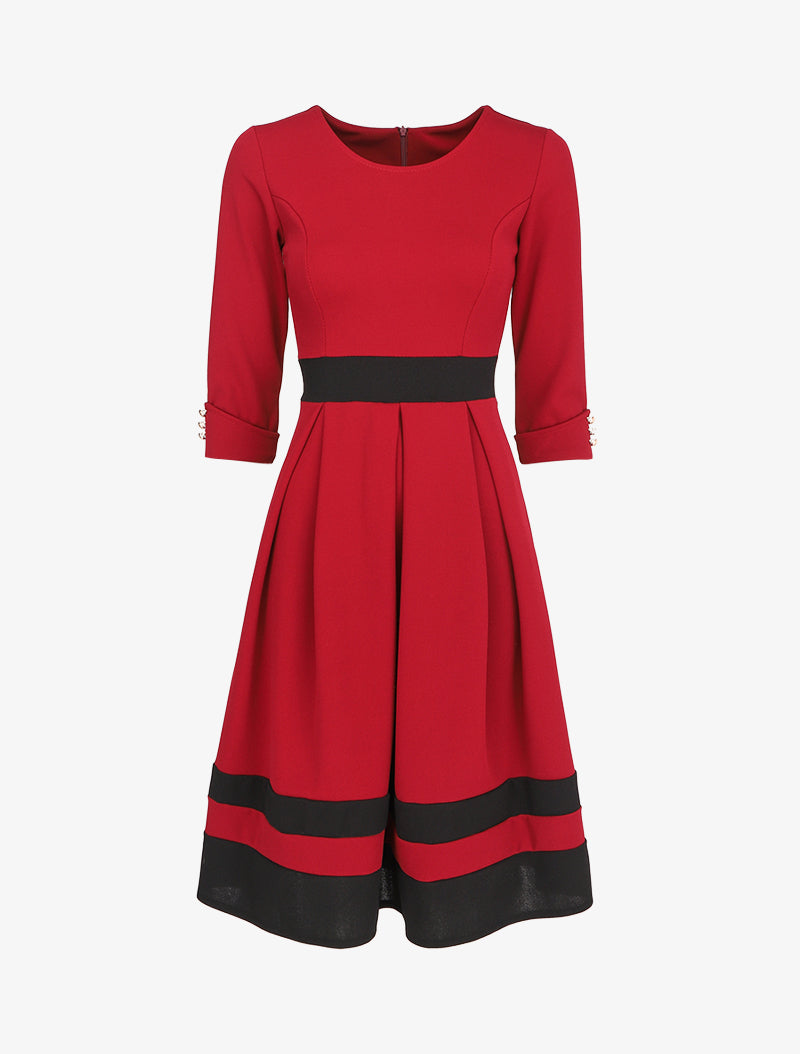 Robe patineuse à bandes contrastantes - Lie de vin - 1