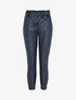 Pantalon en simili à taille haute froncée et chevilles élastiquées - Marine - 1