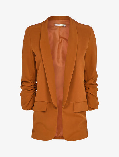 Blazer oversize à manches coudées froncées - Camel - 1