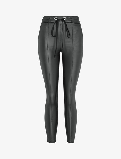 Pantalon ciré coupe slim à coutures contrastantes - Noir - 1