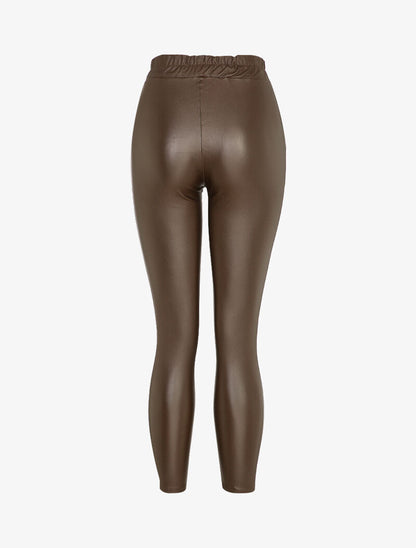 Pantalon ciré coupe slim à coutures contrastantes - Marron - 2