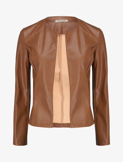 Veste en simili ouverte - Camel - 4
