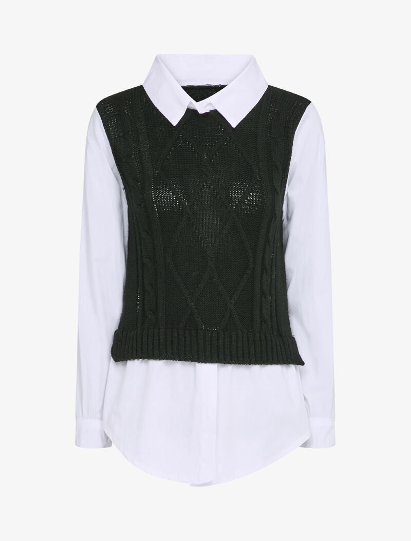 Pull à empiècement chemise - Noir - 4