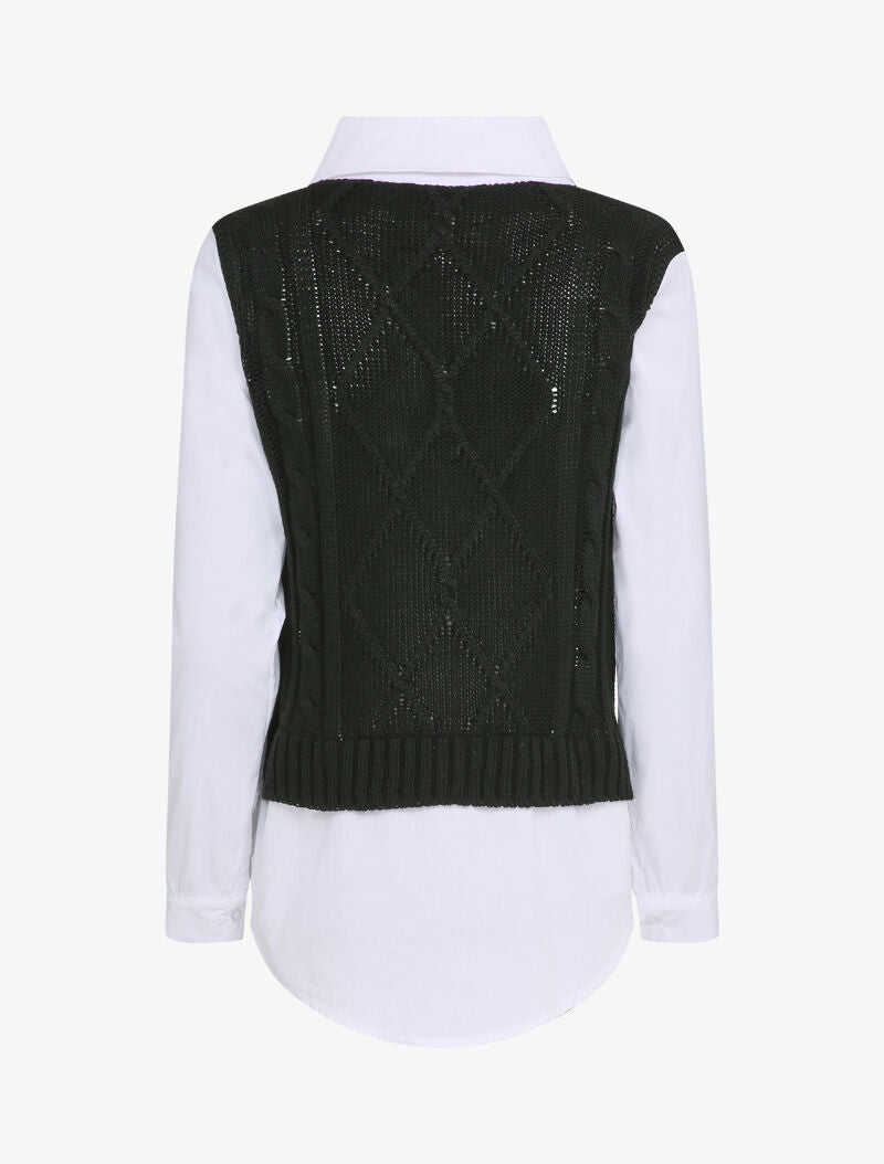 Pull à empiècement chemise - Noir - 2