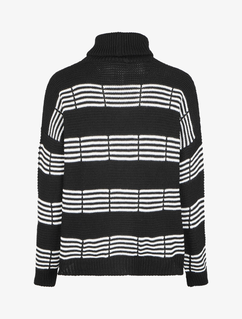 Pull à col roulé et rayures stylisées - Noir - 2