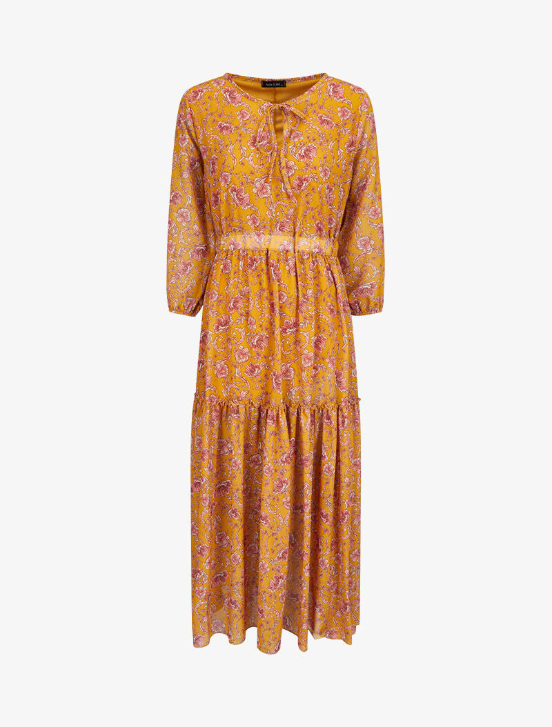 Robe longue à imprimé fleurs baroques - Moutarde - 1