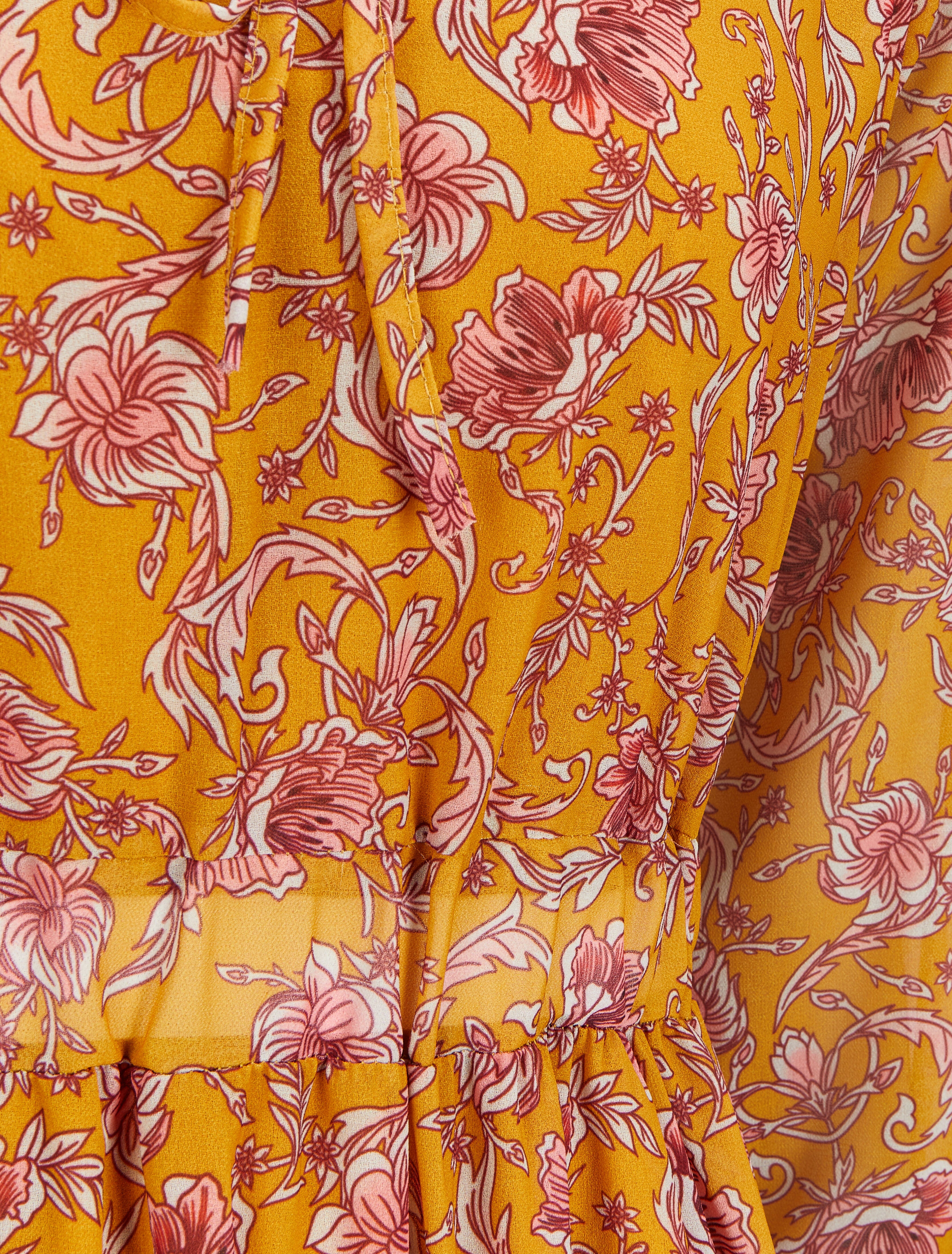 Robe longue à imprimé fleurs baroques - Moutarde - 3
