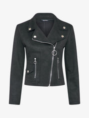 Veste unie courte en suédine - Noir - 1