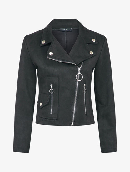 Veste unie courte en suédine - Noir - 1