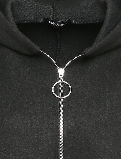 Manteau mi-long à capuche et manches à revers - Noir - 3