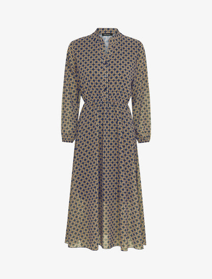 Robe longue patineuse à imprimé maille carrée - Marine - 4