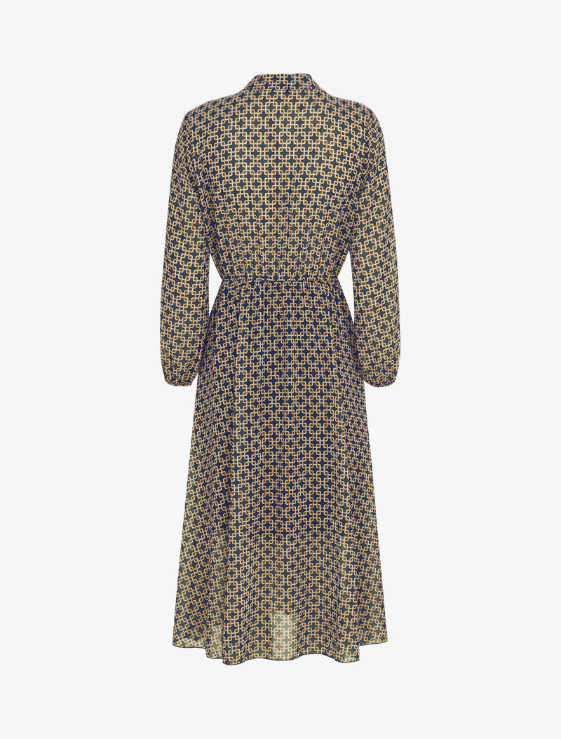 Robe longue patineuse à imprimé maille carrée - Marine - 2