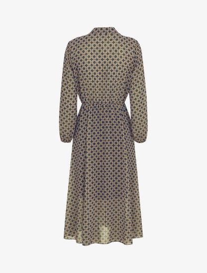 Robe longue patineuse à imprimé maille carrée - Marine - 2