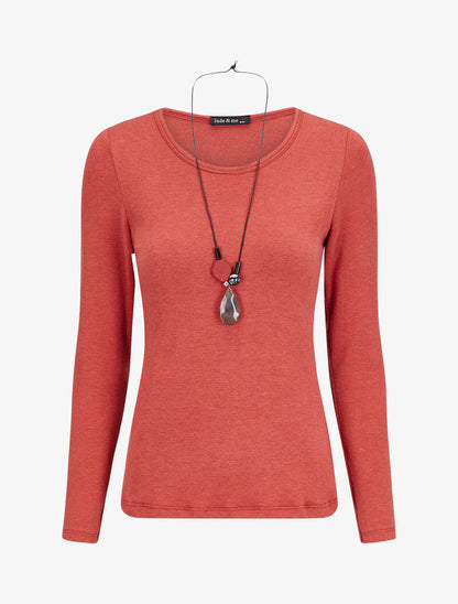 Pull doux à col rond et manches longues - Corail - 1