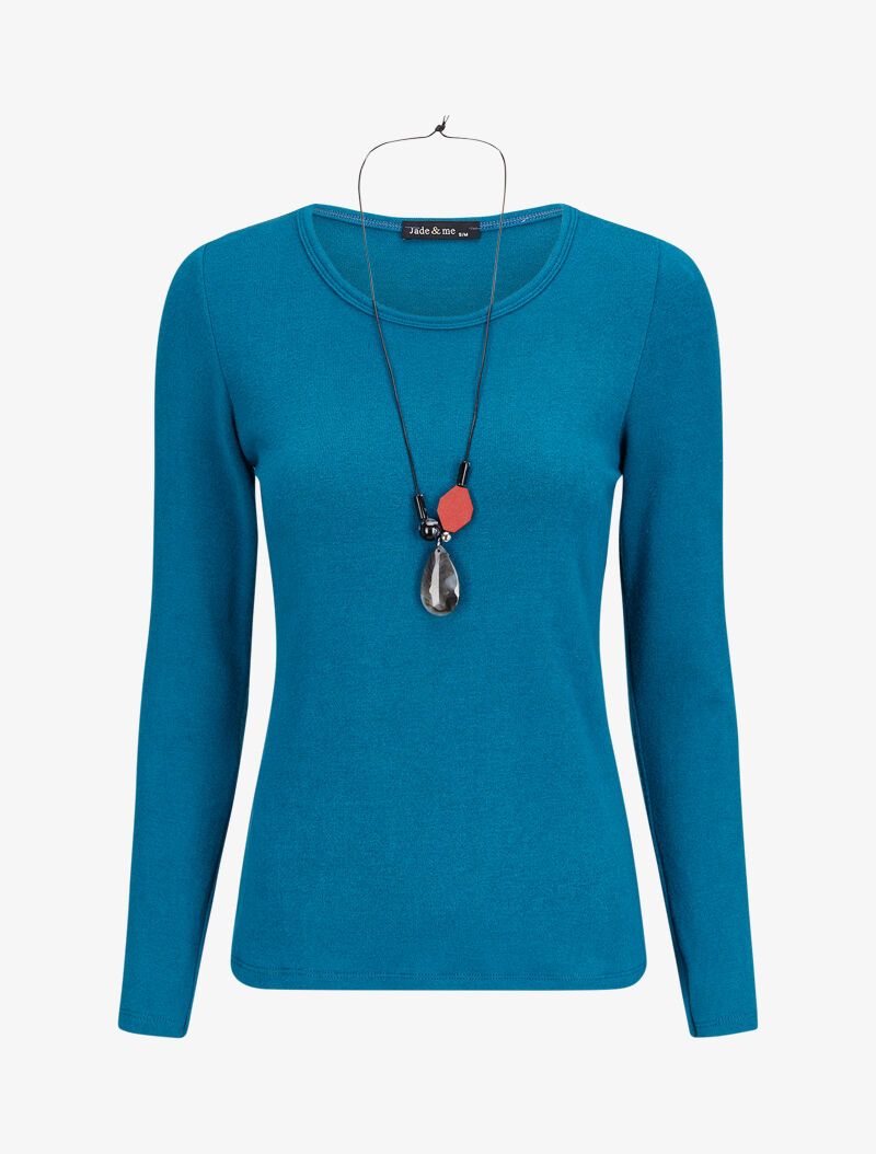 Pull doux à col rond et manches longues - Bleu canard - 1