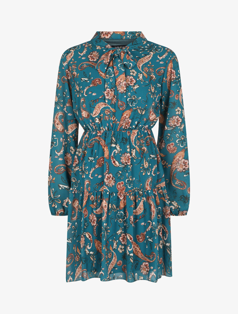 Robe à col lavallière et imprimé cachemire - Bleu - 4