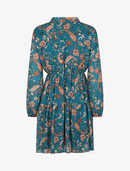 Robe à col lavallière et imprimé cachemire - Bleu - 2
