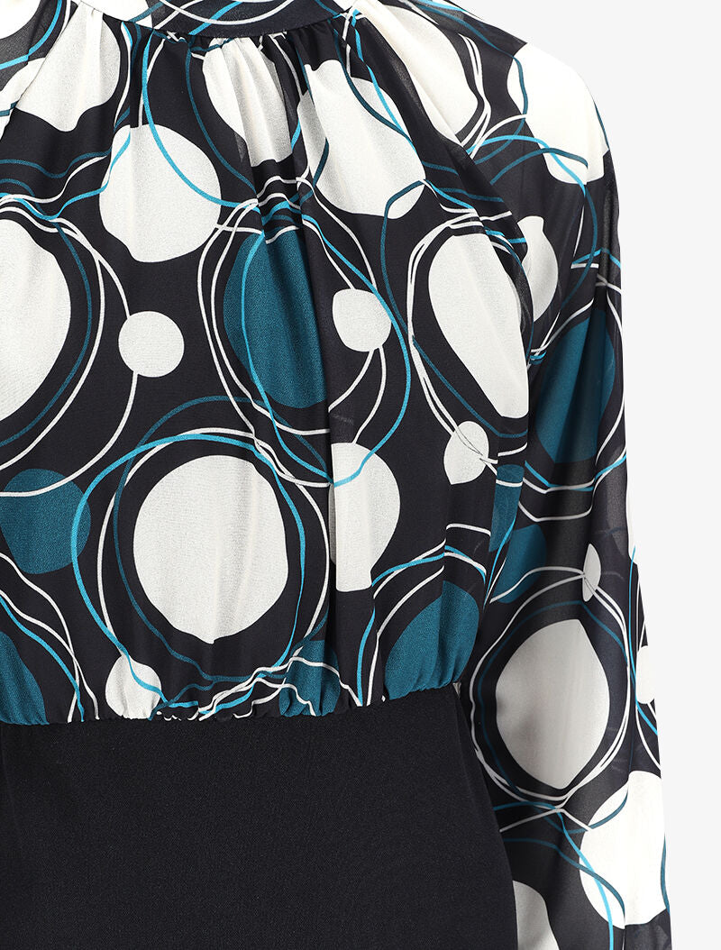 Robe fourreau à buste imprimé cercles stylisés et manches raglan - Bleu - 3
