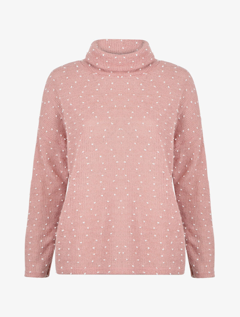 Pull col roulé oversize à plumetis - Rose - 1